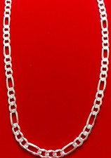 Sterling Silver .925 Solid Figaro Diamond cut 4mm 100 Chain 7.5" to 24" Inches
