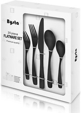 Matte Black Silverware Set, 20-Piece Stainless Steel Flatware Cutlery Set for 4