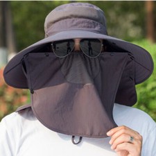 Men Mesh Boonie Hat Wide Brim Bucket Hat Fishing Outdoor Face Neck Cover Cap