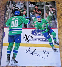 LINUS KARLSSON VICTOR MANCINI VANCOUVER CANUCKS DUAL SIGNED 8x10 PHOTO (A)