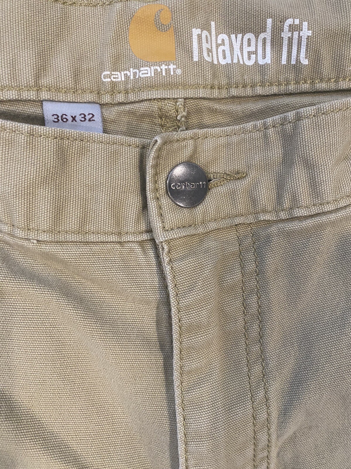 Carhartt Pants Mens 36x32(36x30) Tan Cargo Relaxed Fit Carpenter Workwear Casual thumbnail 3