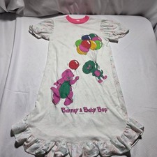 Vintage 1992 Barney  Baby Bop Nightgown Girls Size 6X White Pink Ruffle 90s
