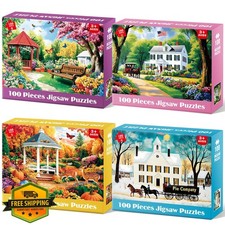 4 Pack 100pc Puzzles for Seniors, Large Piece Jigsaw, Adult/Kids