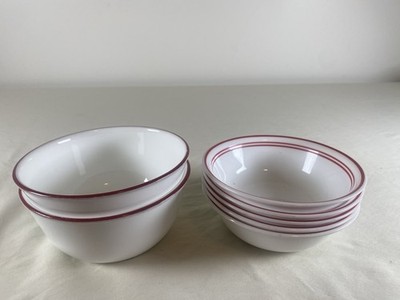 7 Corelle Vitrelle Red Stripe Rim Bowls 5 Cereal 2 Deep Soup Bowls