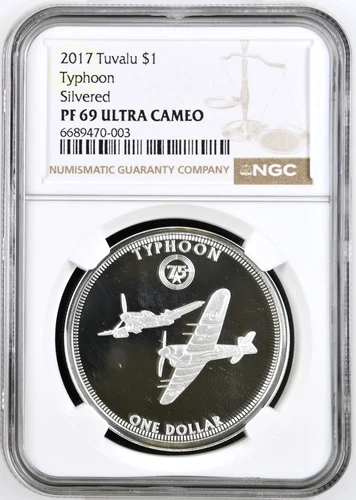 2017 Tuvalu $1 Dollar Typhoon Fighter Plane Silvered Proof NGC PF 69 ULTRA CAMEO