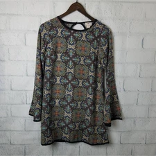One Clothing Womens Bohemian Shift Dress With Bell Sleeves Size Small