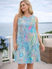 Tommy Hilfiger Paisley Shift Dress Sleeveless Summer Lined Blue Pink Size 12