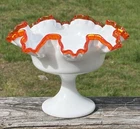 Large Fenton Art Glass Flame Trim Compote  6 1/4” Tall And 8 1/2” Wide