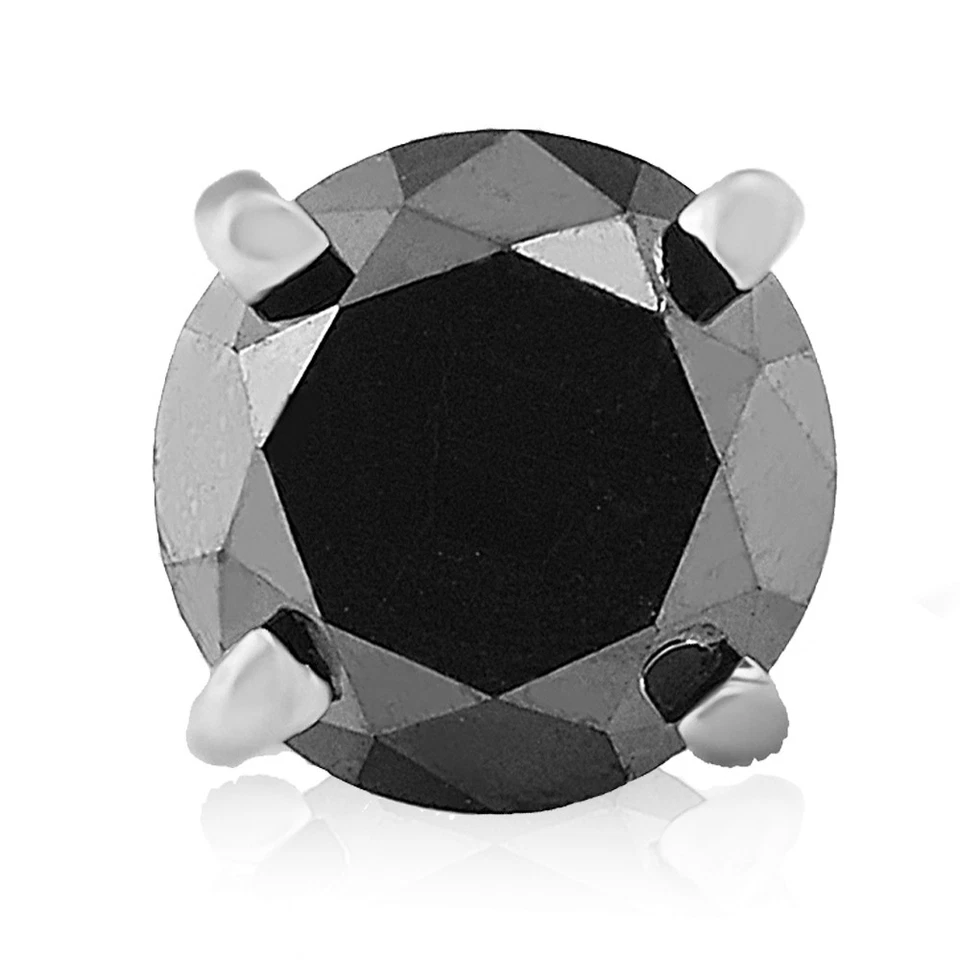 Mens 1/2ct Black Round Cut Diamond Single Stud Earring 14K White Gold