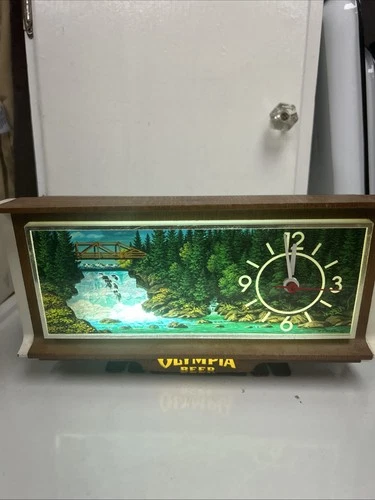 Vintage Olympia Beer Motion Waterfall Lighted Cash Register Sign And Clock Works