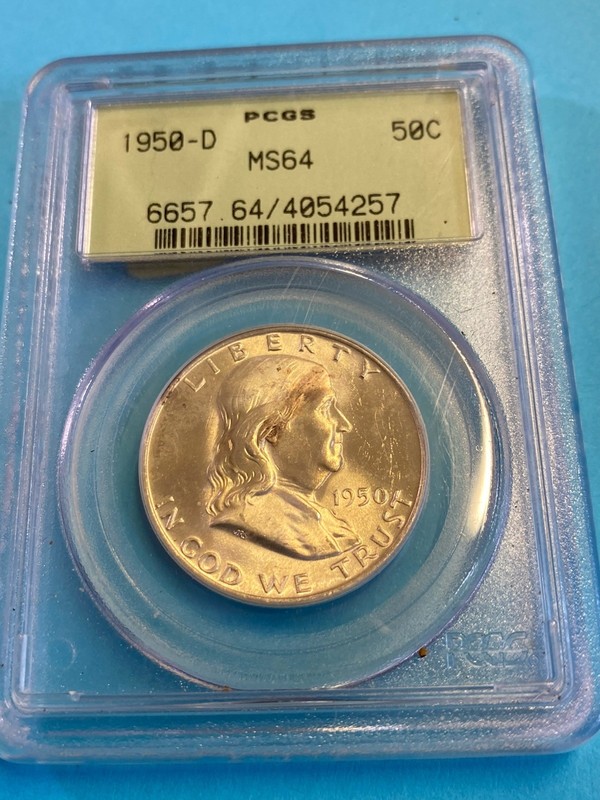 1950-D Franklin Half Dollar Boston Collection MS64 PCGS Old Green Holder