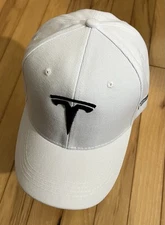 Auto-Car Tesla Symbol White Baseball Cap. ***A cost-effective hat & gift!