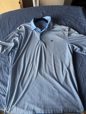Callaway Opti-Dri Men's L Blue/White Striped Short Sleeve Golf Polo Logo