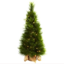 Nearly Natural 3-ft Christmas Tree with Burlap Bag  Clear Lights