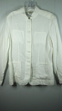 Talbots Jacket Women's 8 White Blazer Irish Linen Button Up Long Sleeves Boho