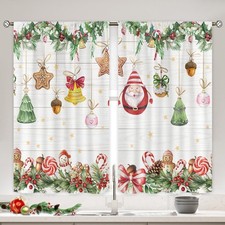 Christmas Kitchen Curtains for Bedroom 27.5Wx39H Inch Rod Pocket Short Small ...