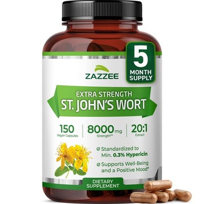 Zazzee Extra Strength St. John s Wort 20:1 Extract, 150 Count (Pack of 1) 