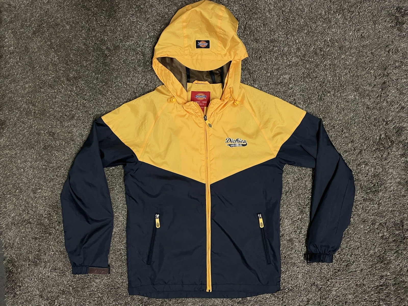 Dickies Original Two Tone Hooded Windbreaker Jacket Size Small Yellow Black VGC