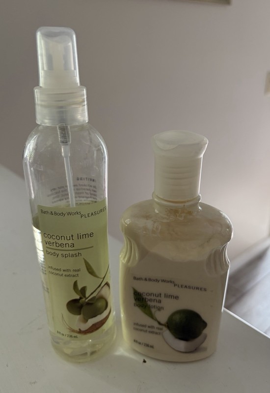 Bath & Body Works Pleasures Coconut Lime Verbena Splash Lotion Set VTG