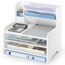 Desk File Organizer - 6-Tier Desktop Mail Letter Tray Paper Document with Pen