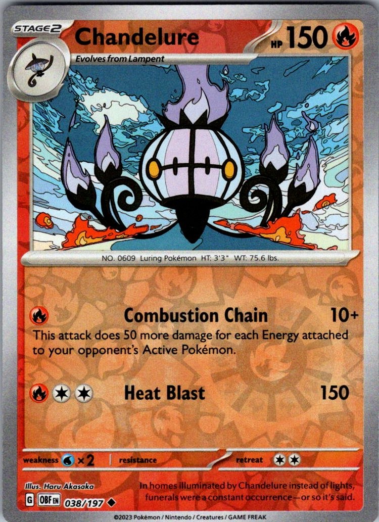 Chandelure Obsidian Flames 038/197 Uncommon Reverse Holo Pokemon Near Mint