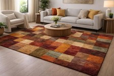 Hand Tufted Wool Rug Warm Brown, Rust Gold Geometric Area Rug Carpet