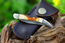 TEXAS TOOTHPICK Exquisite Hand-Forged Burnt Bone Twist Damascus Rare W/Sheath