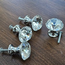32pcs - Crystal Diamond Glass/Chrome Knobs for Drawer, Cupboard, Wardrobe Door
