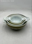 Pyrex Glass White Green Spring Blossom Round 4 Pieces Mixing Bowls Set
