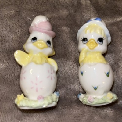 Vtg Set Of 2 Napco Bone China Baby Easter Boy & Girl Chick Figures