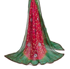 Sushila Vintage Red Green Wedding Dupatta Georgette Silk Embroidered Long Stole