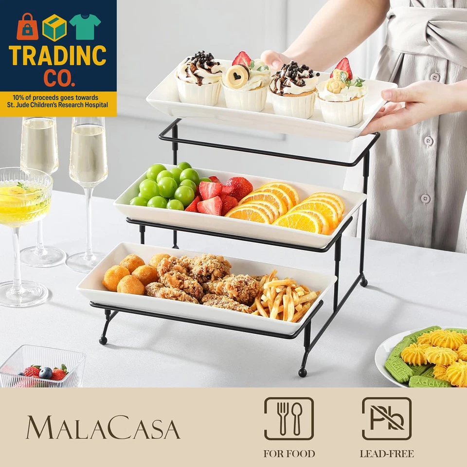 3 Tier Serving Trays for Party, Porcelain Serving Platters and Trays, 12 Inch Ti - Image 3 of 4