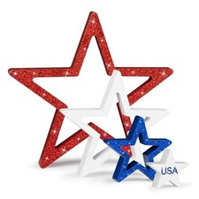 COCHIE 4th of July Decorations Stars Set of 4, Red White Blue Decor, Glitter