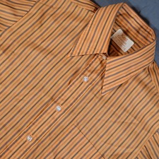 Vintage 70s Kent Collection by Arrow Orange Brown Striped Button Shirt 15.5 33