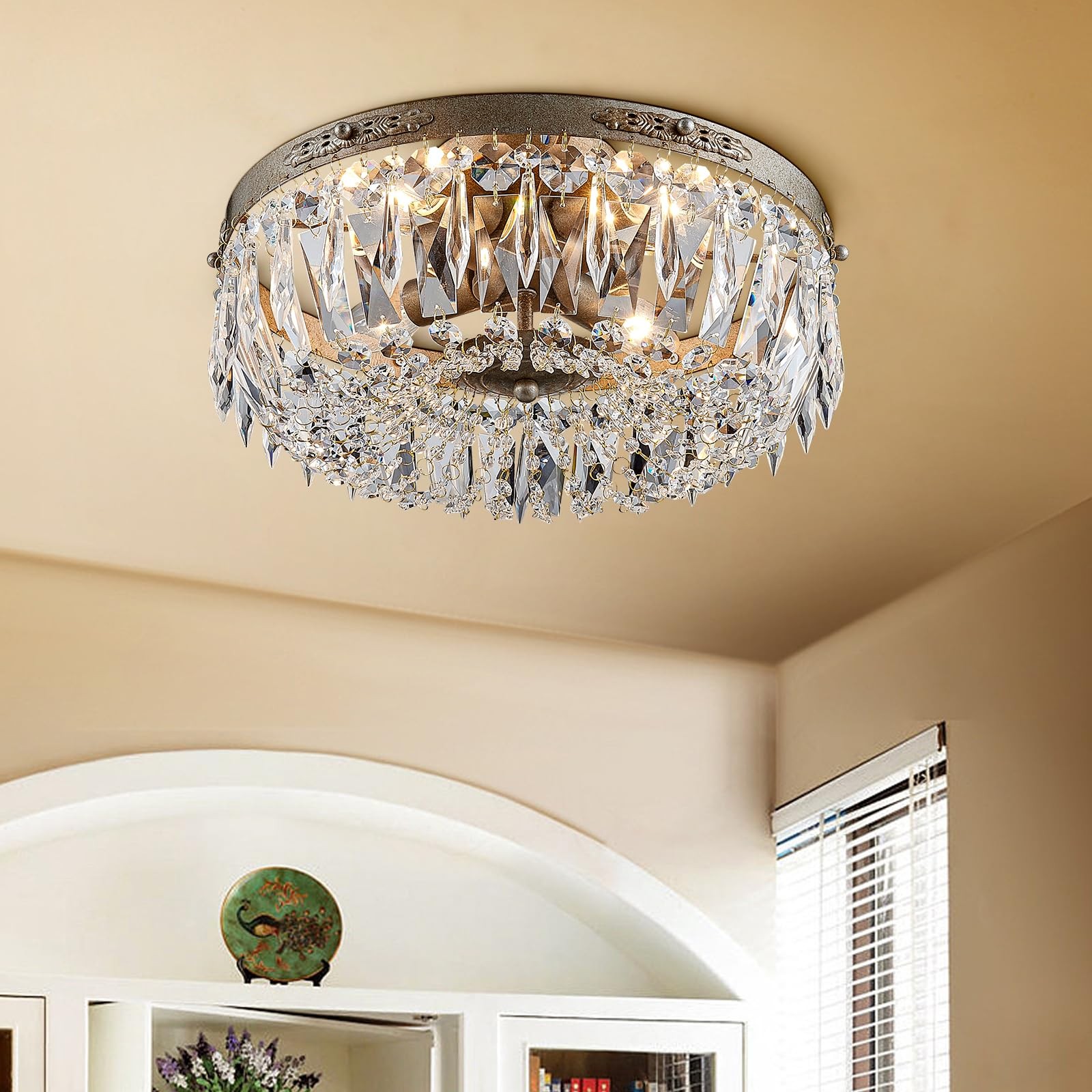 Lustre en cristal Empire Français et argent patiné, prestige de l'éclairage