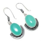 Aqua Chalcedony Gemstone Handmade 925 Sterling Silver Jewelry Earring Size 1.5"