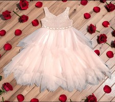 Light pink sequin tulle ball gown, pre-owned, size 7, for girls aged 5 to 6