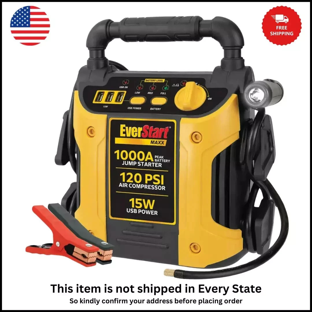 Portable Jump Starter Compressor Power Pack w/ Car Battery Jumper Box 3 USB BOX