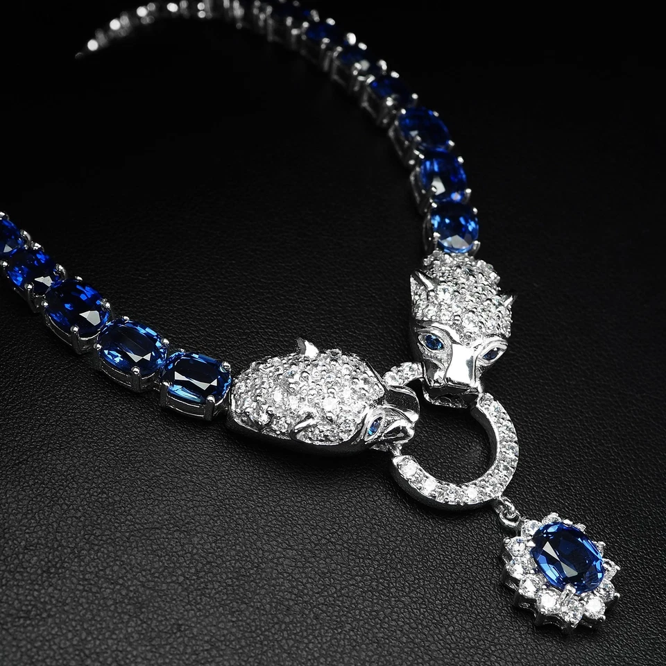 Elegante collana natalizia in argento sterling 925 con zaffiro blu reale... - Immagine 4 di 4
