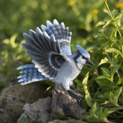SoReal Blue Jay Wing Out on stump | Handcrafted Decorative Bird Statue