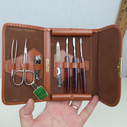 Vintage German Manicure Set Tools Leather Case Grooming Kit Travel