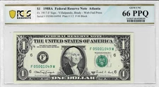 1988a $1 Federal Reserve 'WEB' Note- FM block--(combo 1/2) -PCGS 66 PPQ--1 finer