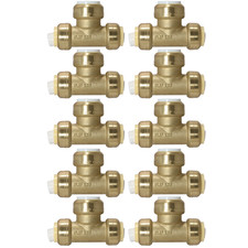 10 Pack XFITTING 3/4" Push Fit x 3/4" Push Fit x 3/4" PVC Tee, Push-to-Connect