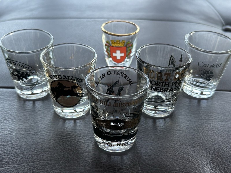Lot Of 6 Assorted Shot Glasses Mostly Midwest Western Souvenir Areas