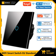 Smart WiFi RF433 Touch Light Switch No Neutral Wire Remote Control Panel UK
