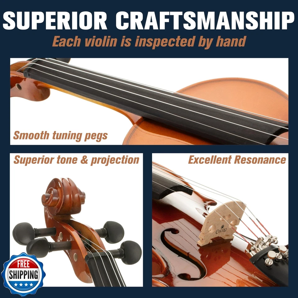 Cecilio 4/4 Full-Size Left-Handed Violin, Solid Spruce Top and Maple Body Pro - Image 2 of 4