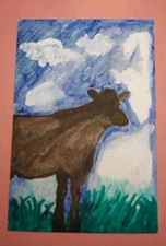 GAT Expressionism Original Oil Painting 4x6  Whimsical Animals Cow Landscape Art