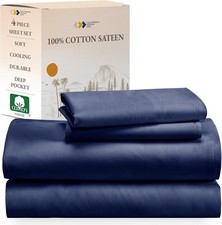 Natural 100 Cotton Sheets Full Size Bed Set with Deep Pockets Soft Sateen Weave