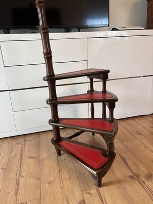 Antike Bibliotheksleiter aus 20. Jahrhundert Mahagoni Leiter England Leder Rot