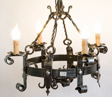 LAMPADARIO FORGIA 4 LUCI FERRO BATTUTO LAMPADE LAMPIONE APPLIQUE LANTERNA